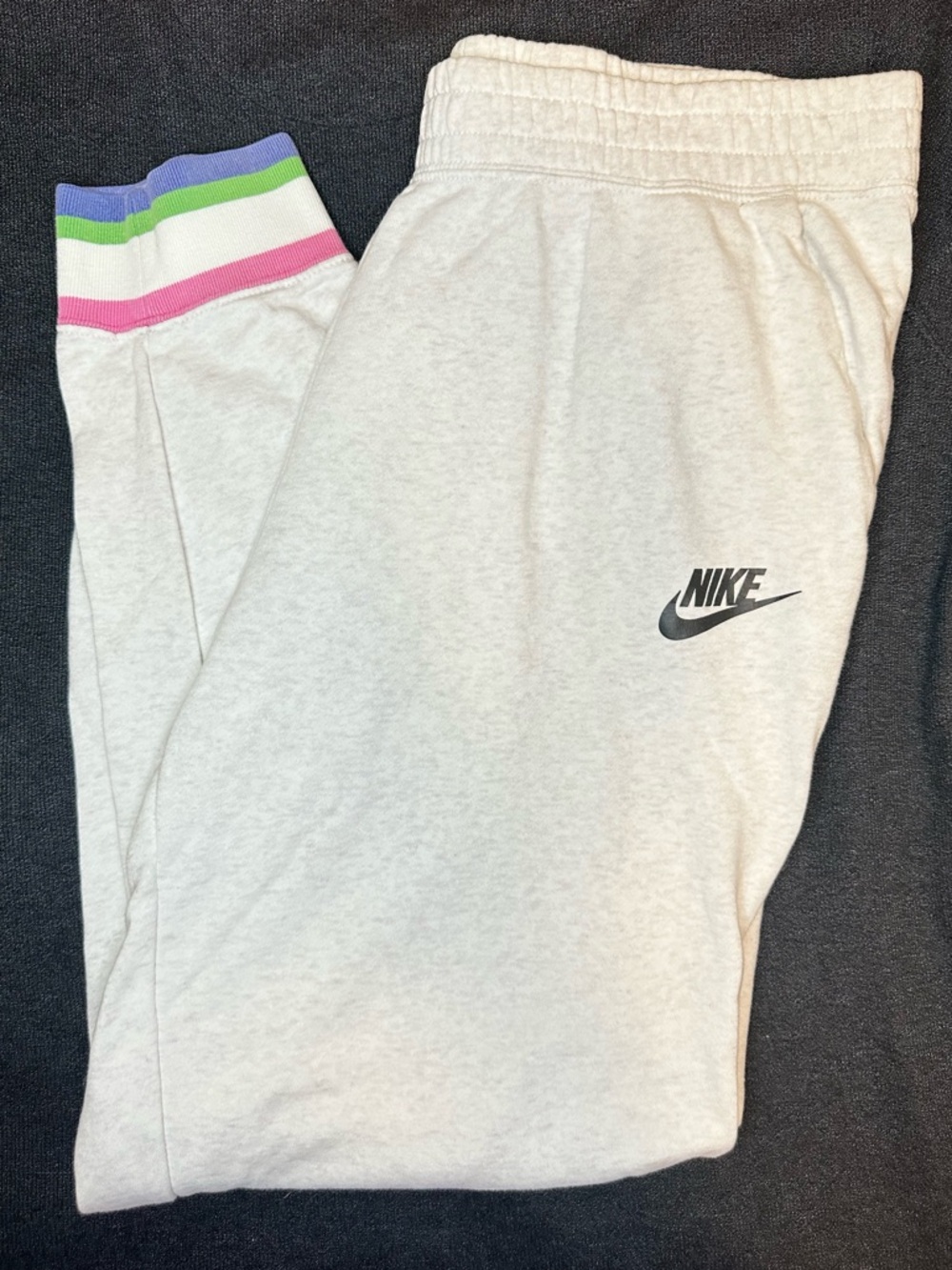 Nike Women’s Joggers Gray Fleece Sweatpants Striped Cuff Size L